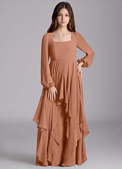 Azazie Clara Junior Abito A-Line in Chiffon Blusa Bronzo image5