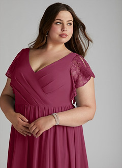 Azazie Zella Brautjungfernkleider A-Linie Spitze Chiffon Kleid Maulbeerrot image12