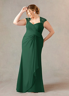 Azazie Birdie Mother of the Bride Dresses Dark Green A-Line Queen Anne Sequins Chiffon Dress image9