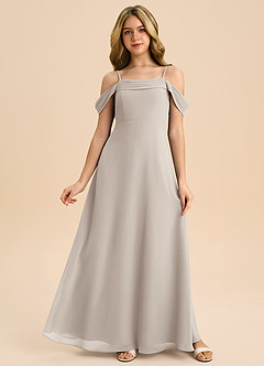 Azazie Anselie Junior Robe Trapèze en Mousseline de soie Épaule décolletée Givre image1