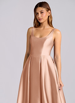 Azazie Amalie Robes de demoiselle d'honneur Robe Trapèze en Satin extensible Plissée Or Rose image6