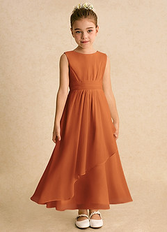 Azazie Edelweiss Flower Girl Dresses Cinnamon A-Line Pleated Chiffon Dress image4