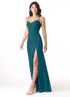 Azazie Reneya Bridesmaid Dresses Ink Blue Mermaid Bow Mesh Dress image3