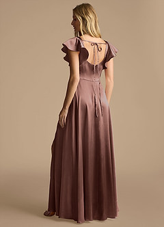 Azazie Bondi Bridesmaid Dresses Espresso A-Line Bow Metallic Satin Dress image3