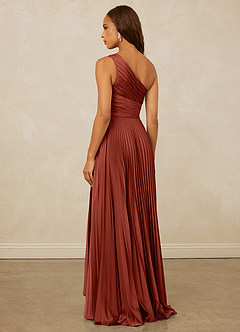 Christian Siriano Bridal for Azazie 1008 Robes de demoiselle d'honneur Robe Trapèze en Satin extensible Ue épaule Terracotta image2