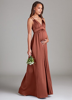 Azazie Emree Maternity Bridesmaid Dresses A-Line Stretch Satin Floor-Length Dress with Pockets image4