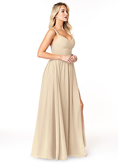 Azazie Chanel Bridesmaid Dresses Champagne A-Line Pleated Chiffon Dress image4
