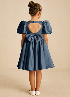 Azazie Muffin Flower Girl Dresses Neptune A-Line with Sleeves Matte Satin Dress image1