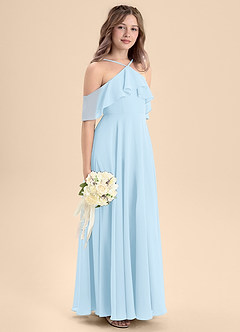 Azazie Tessabelle Junior A-Linie Schulterfrei Chiffon Kleid Himmelblau image5