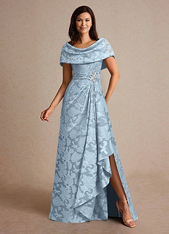 Azazie Branford Abiti per la Madre della Sposa Abito A-Line in Burnout Floreale Plissettato Azzurro image4