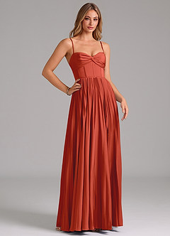 Azazie Akiko Robes de demoiselle d'honneur Robe Trapèze en Satin extensible Encolure en Forme de Cœur Rouille image3