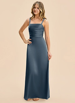 Azazie Astyn Junior Twilight Sheath Pleated Stretch Satin Dress image3