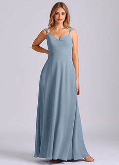 Azazie Beatrice Vestidos de damas de honor Vestido de Azul Polvoriento de Gasa de Corte en A con Escote de Corazón image3