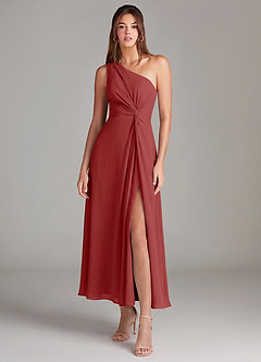 Azazie Brooke Brautjungfernkleider Eine Linie One-Shoulder Chiffon Kleid Rost image1