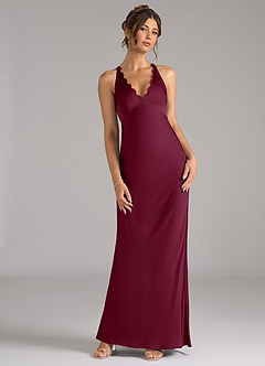 Azazie Tianna Bridesmaid Dresses Mulberry A-Line Stretch Satin Dress image4