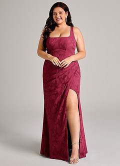 Azazie Mero Bridesmaid Dresses Burgundy Sheath Pleated Floral Burnout Dress image3