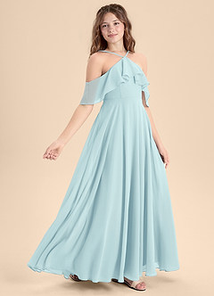 Azazie Tessabelle Junior Vestido de Vidrio Marino de Gasa de Corte En A con Vestidos sin tirantes image3