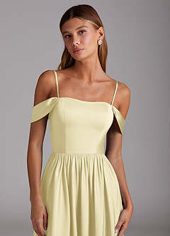 Azazie Calianna Bridesmaid Dresses Lemon Sorbet A-Line Off the Shoulder Stretch Satin Convertible Dress image2