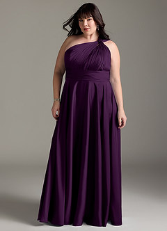 Azazie Charlize Robes de demoiselle d'honneur Robe Trapèze en Satin extensible Ue épaule Grain De Raisin image13