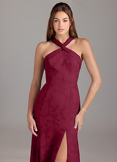 Azazie Rue Bridesmaid Dresses Burgundy A-Line Pleated Floral Burnout Dress image5