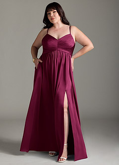 Azazie Alia Bridesmaid Dresses Red Plum A-Line Pleated Stretch Satin Dress image8
