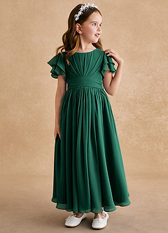 Azazie Ali Robe Demoiselle D'honneur Fillette Robe Trapèze en Mousseline de soie Plissée émeraude image4