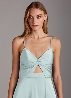 Azazie Jenna Bridesmaid Dresses Mist A-Line Pleated Stretch Satin Dress image6
