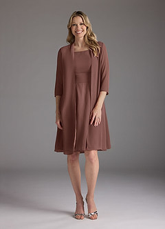 Azazie Shirley Mère de la mariée Robes Robe Trapèze en Mousseline de soie Plissé Scoop Expresso image1