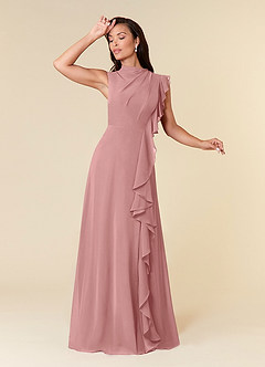 Azazie Narine Mother of the Bride Dresses Dusty Rose A-Line High Neckline Pleated Chiffon Dress image1