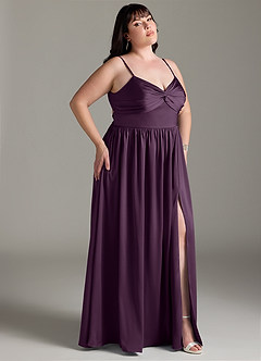 Azazie Zeya Bridesmaid Dresses Plum A-Line Pleated Stretch Satin Dress image11