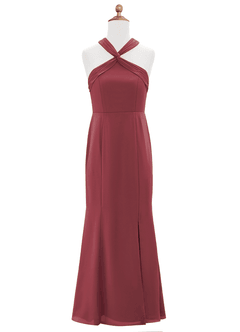 Azazie Rue Junior Merlot Mermaid Side Slit Chiffon Dress image6