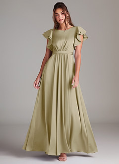 Azazie Daphne Modest brudtärna klänningar Klänning A-Linje Ruched Golvlängd Stretch Satin image1