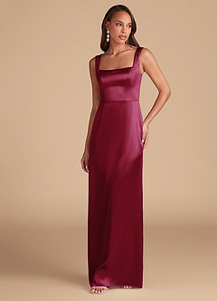 Azazie Flori Brautjungfernkleider Etui Seitliche Cut-Outs Metallischer Satin Kleid Burgunderrot image3