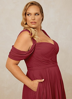 Christian Siriano Bridal for Azazie 1013 Bridesmaid Dresses Pomegranate A-Line Off the Shoulder Chiffon Dress image11