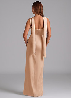 Azazie Calandra Jurken voor bruidsmeisjes Jurk van Stretch Satijn met A-Lijn Geplooid Engelse Roos image4