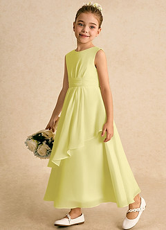 Azazie Edelweiss Robe Demoiselle D'honneur Fillette Robe Trapèze en Mousseline de soie Plissée Sorbet Citron image5