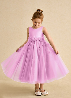 Azazie Lux Flower Girl Dresses Candy Pink A-Line Beaded Tulle Dress image3
