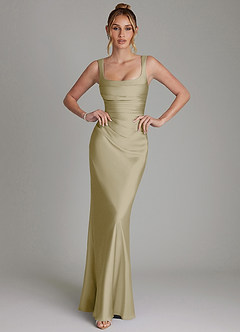 Azazie Agustina Kleider zum Anprobieren zu Hause Meerjungfrau-Linie Korsett Stretch-Satin Kleid Zitronensorbet image1