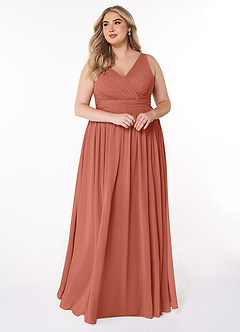 Azazie Kora Bridesmaid Dresses Clay A-Line Pleated Chiffon Dress image9