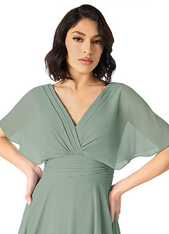 Azazie Pamela Bridesmaid Dresses Silver Sage A-Line V-Neck Pleated Chiffon Dress image4