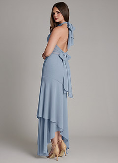 Azazie Magda Bridesmaid Dresses Dusty Blue Mermaid High Neck Chiffon Dress image4