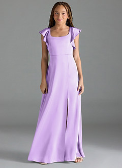 Azazie Bondi Junior Lilac A-Line Side Slit Stretch Satin Dress image1