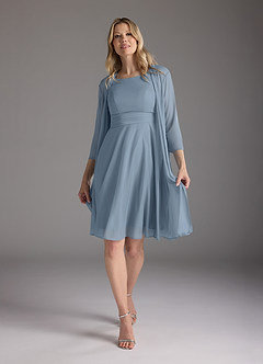 Azazie Sunny Mother of the Bride Dresses Dusty Blue A-Line Pleated Mesh Dress image3