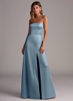 Azazie Wren Bridesmaid Dresses Dusty Blue A-Line Strapless Stretch Satin Convertible Dress image1