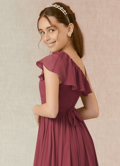 Azazie Mango Junior Robe Trapèze en Mousseline de soie Rayé Merlot image5