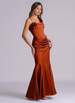 Azazie Inara Bridesmaid Dresses Paprika Mermaid Pleated Stretch Satin Dress image5