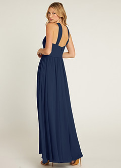 Azazie Jacey Bridesmaid Dresses Dark Navy A-Line Pleated Chiffon Dress image4