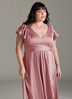 Azazie Omari Bridesmaid Dresses Dusty Rose A-Line Stretch Satin Dress image12