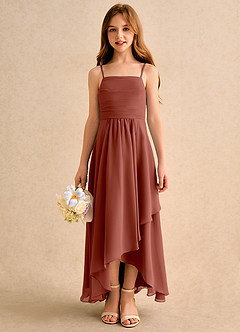 Azazie Twilight Dance Girls Formal Blumenmädchenkleider A-Linie Plissee Chiffon Kleid Rotbraun image3