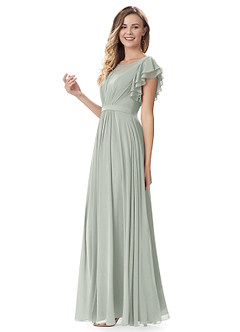 Azazie Daphne Modest Bridesmaid Dresses A-Line Ruffled Chiffon Floor-Length Dress image15